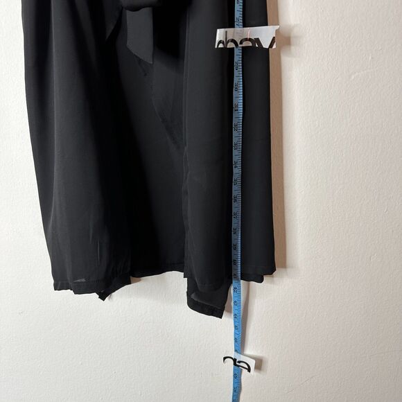 ReVamped Black Flowy Roll Tab Sleeve Tie Waist Waterfall Neck Wrap Dress Small - Picture 12 of 14